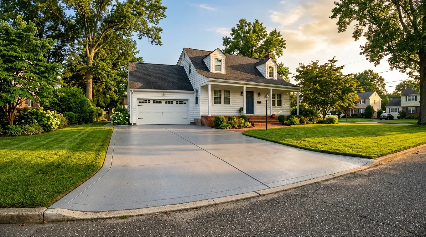 Finished residential driveway with polyaspartic coating in South Jersey