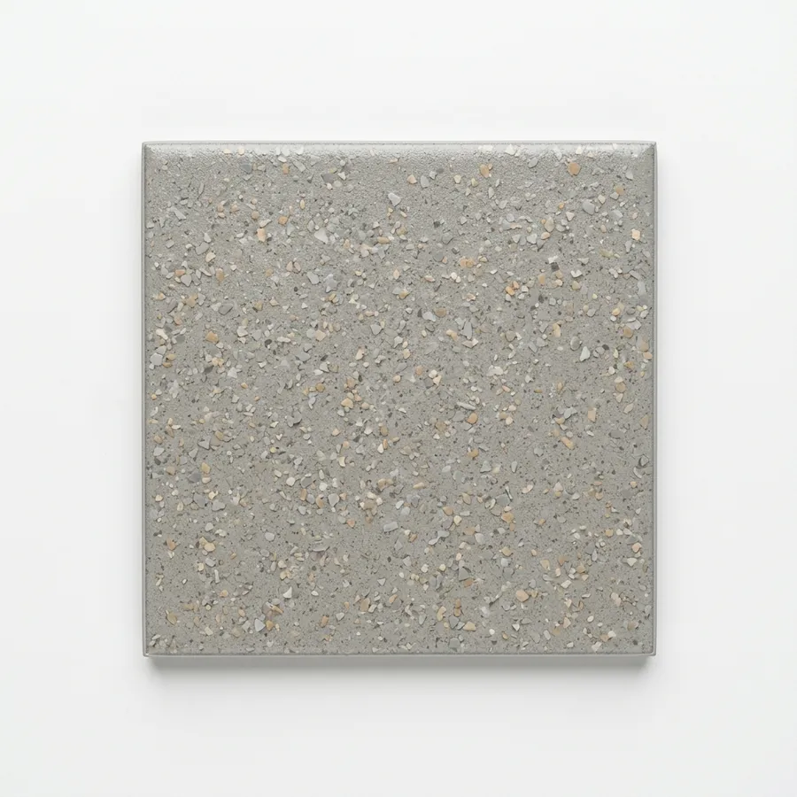 Natural concrete gray polyaspartic coating swatch with fine flake speckle