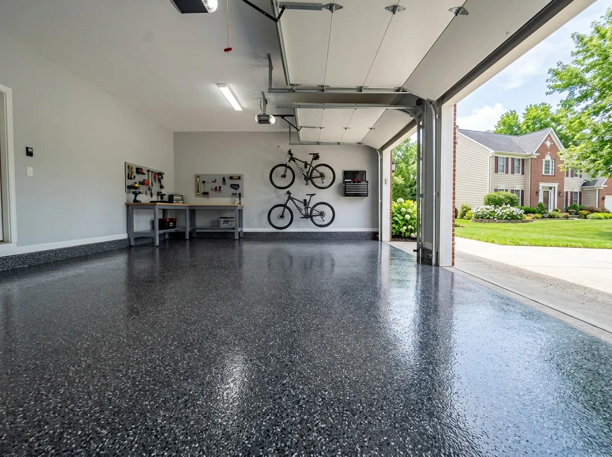 Triumph Concrete Coating Charcoal Flake Garage in Cherry Hill