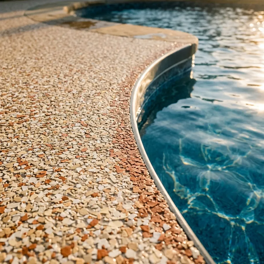 Triumph Concrete Coating Warm Tone Pool Deck in Mullica Hill