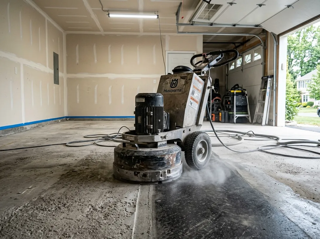 Diamond grinder removing the top layer of a concrete slab