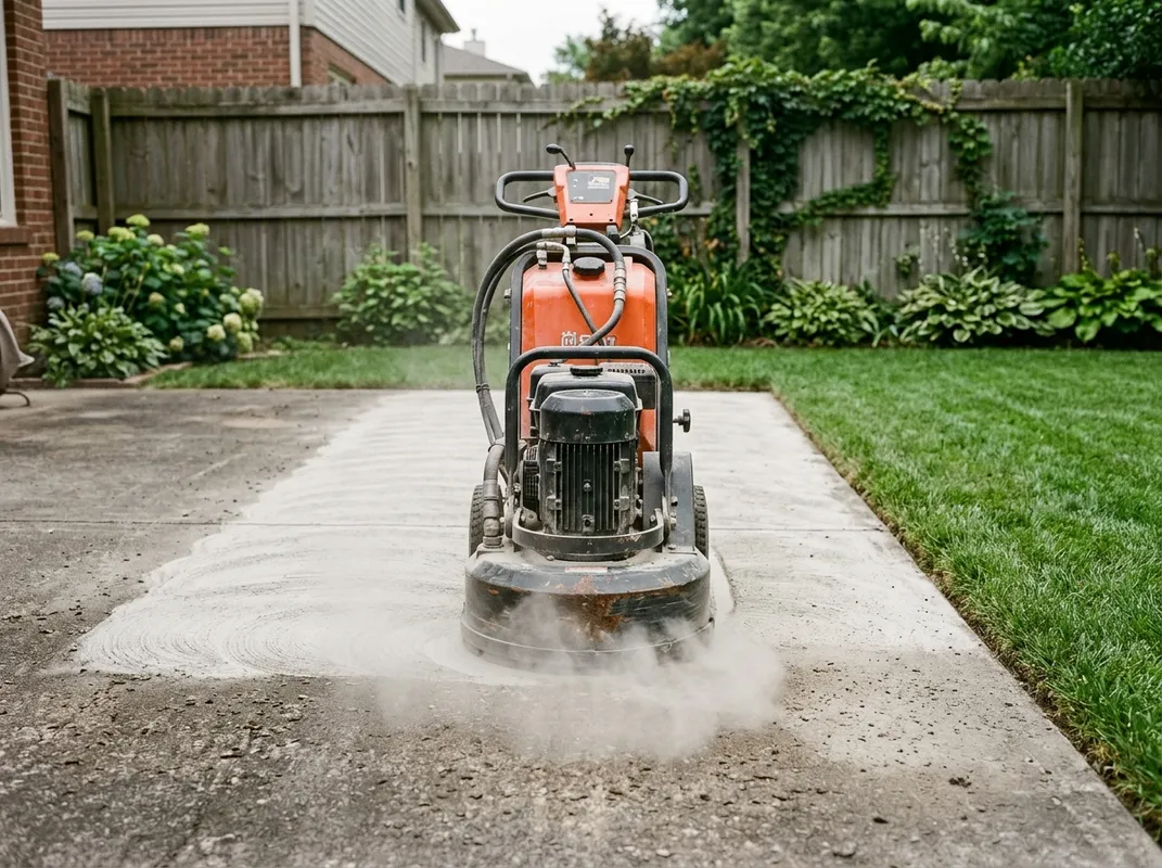 Triumph Concrete Coating Diamond grinder preparing outdoor patio slab