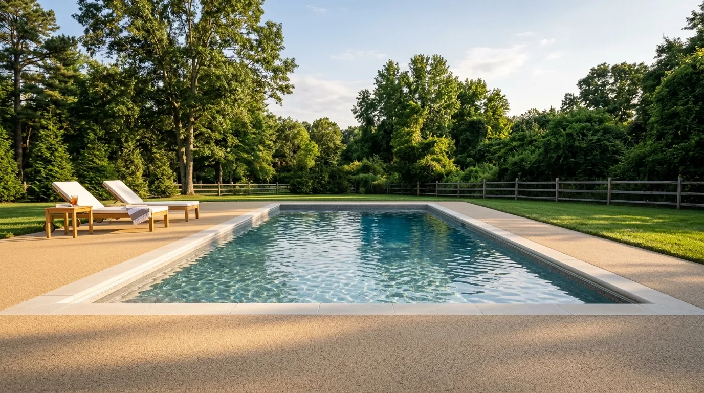 Triumph Concrete Coating Slip-resistant cool-deck polyaspartic coating around an in-ground pool in South Jersey