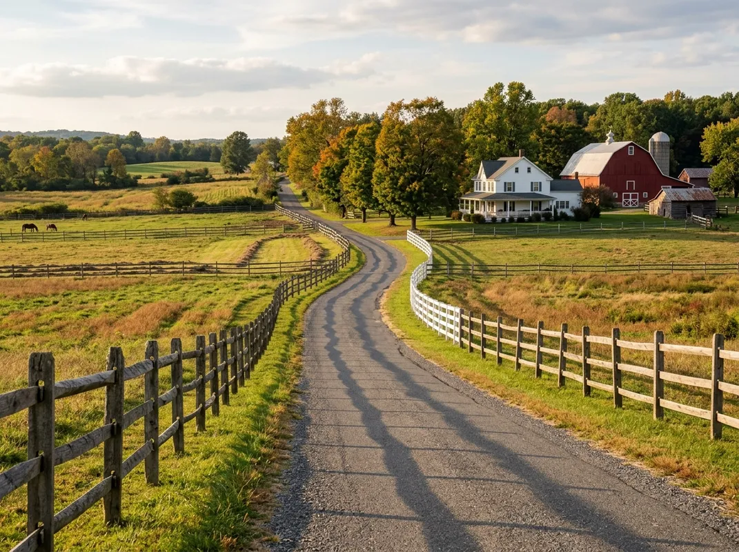 Triumph Concrete Coating Rural country road with farmsteads and horse fencing in Chesterfield, NJ