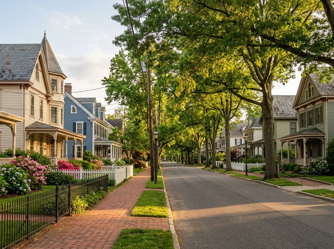 Triumph Concrete Coating Tree-lined residential street with brick sidewalks and historic homes in Haddonfield, NJ