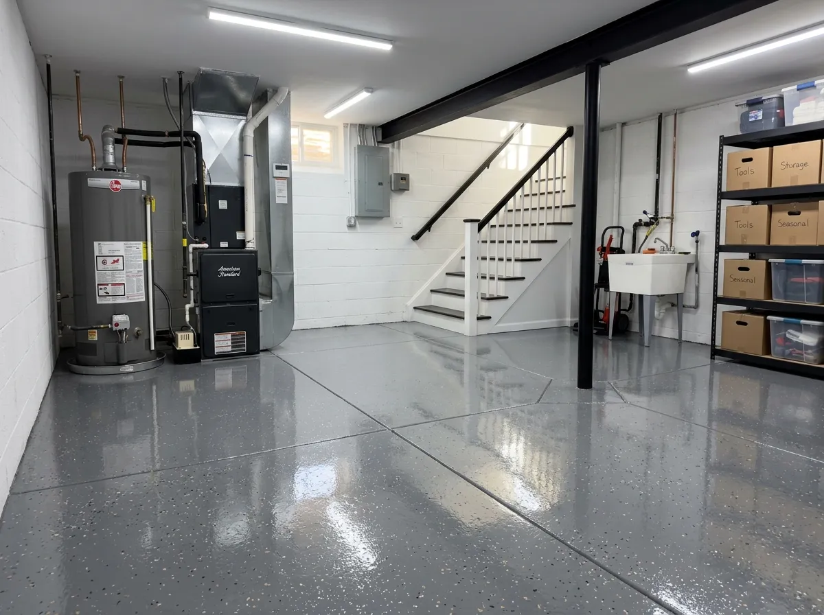 Triumph Concrete Coating Coated residential basement floor in Mullica Hill, NJ