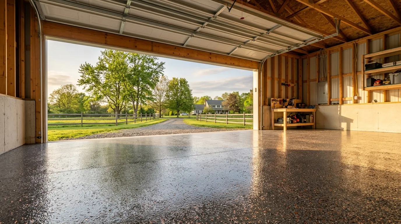 Triumph Concrete Coating Coated garage and workshop floor for a rural-residential Richwood, NJ property