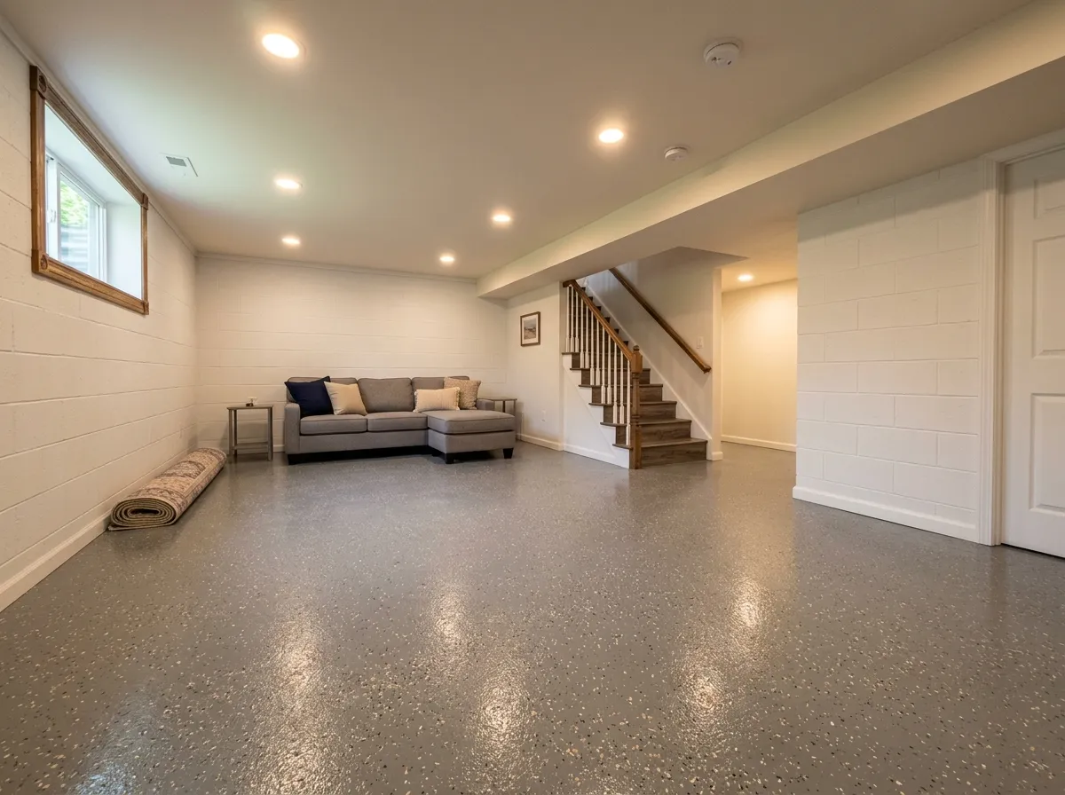 Triumph Concrete Coating Clean coated basement floor in Richwood, NJ