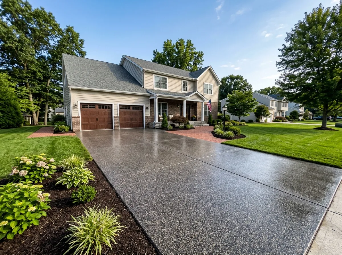 Triumph Concrete Coating Coated driveway approach for a Richwood, NJ home