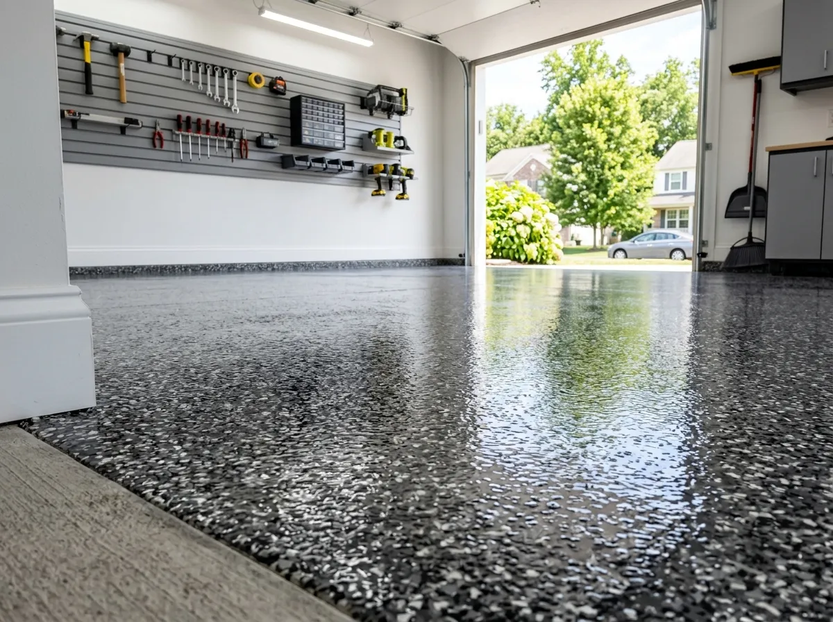 Charcoal flake garage floor in Salem, NJ