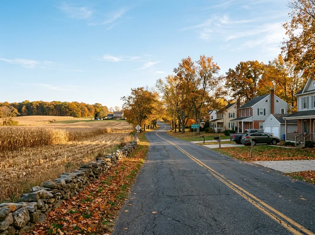 Triumph Concrete Coating A typical South Jersey country-residential road in autumn with farmland and homes