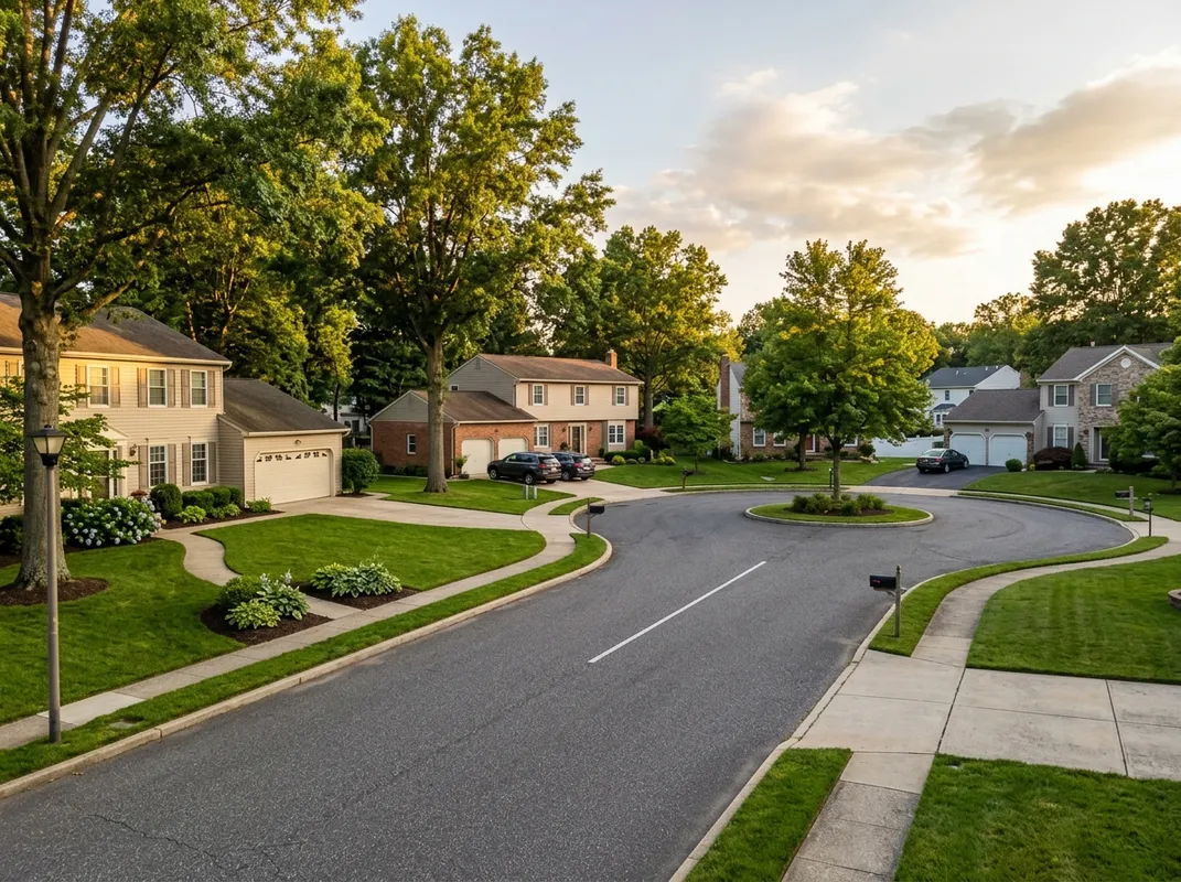 Triumph Concrete Coating Suburban Turnersville, NJ residential cul-de-sac with split-level homes and mature trees