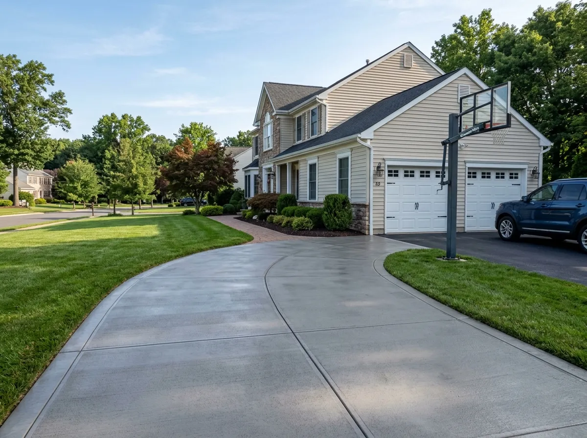 Triumph Concrete Coating Recently sealed concrete driveway leading to attached two-car garage