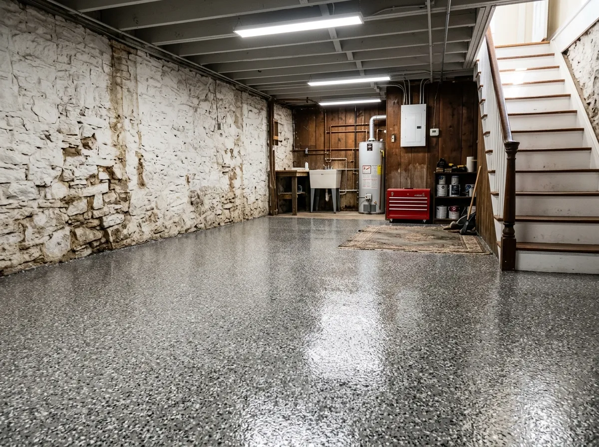 Sealed older basement floor coating in a Victorian Wenonah home